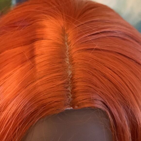 Reddish orange, long wavy, synthetic wig - Picture 7 of 12